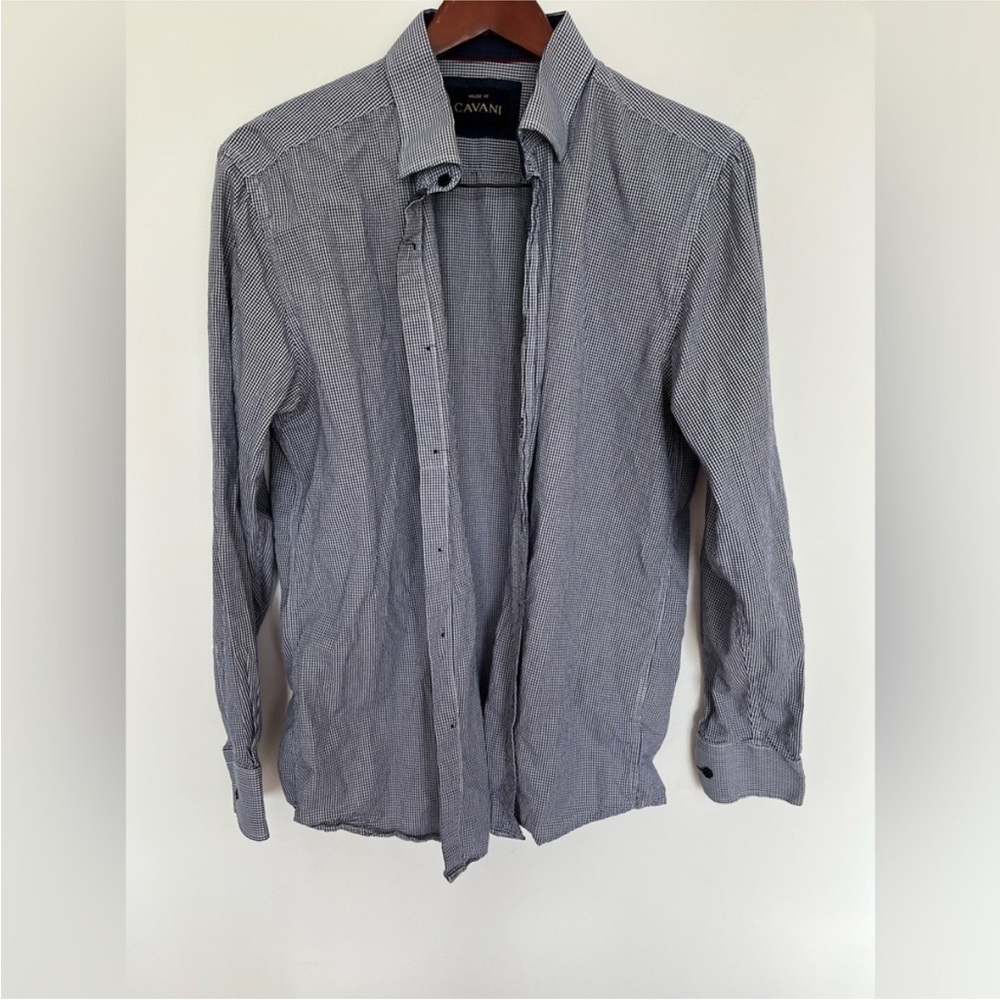 House Of Cavani Men's Black and White Checkered Shirt Size XL
